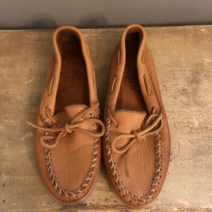Leather moccasins size 8.5, super soft camel leather with rubber sole.
